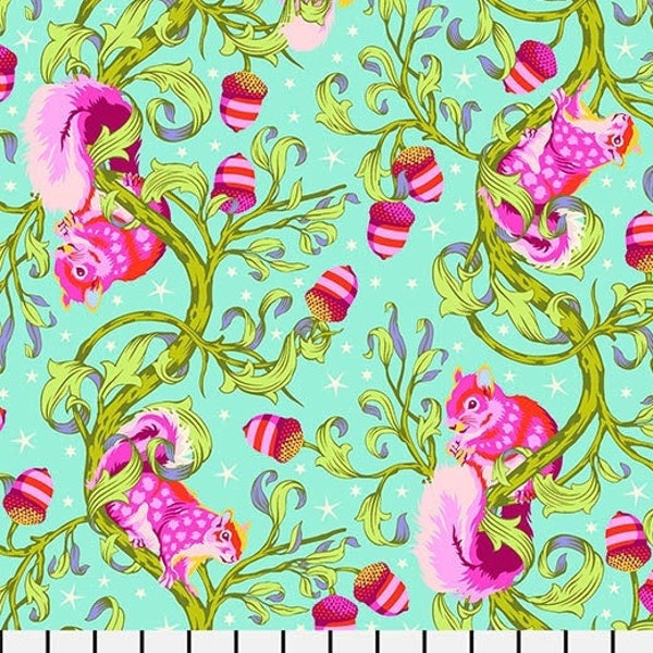 Half Yard  Tiny Beasts  Oh Nuts in Glimmer by Tula Pink  Wild Animals Squirrels Flowers Cotton Fabric by FreeSpirit