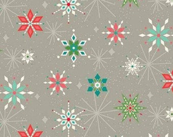 Half Yard - Winter Wonder Snowflakes on Gray by Riley Blake Wonderland Christmas Retro Midcentury Modern Snowflakes Cotton Fabric