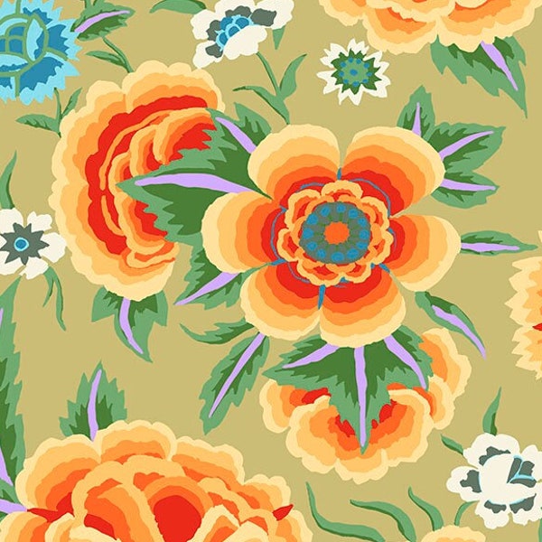 NEW! Half Yard - Kaffe Fassett Embroidered Shawl GP106 in Beige - FreeSpirit - Fall 2022 - Floral Cotton Fabric
