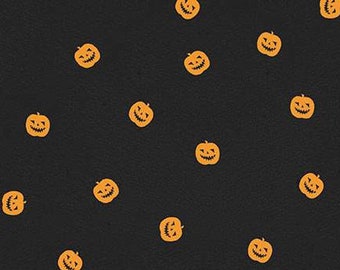 NEW! Half Yard - Pumpkin Patch Mini Pumpkins Tossed on Black by Riley Blake - Retro Vintage Halloween J Wecker Frisch Cotton Fabric