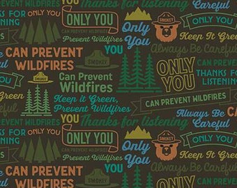 NEW! Half Yard - Only You Smokey Bear Catchphrases on Bark by Riley Blake - Outdoor Nature Camping Forest Cotton Fabric