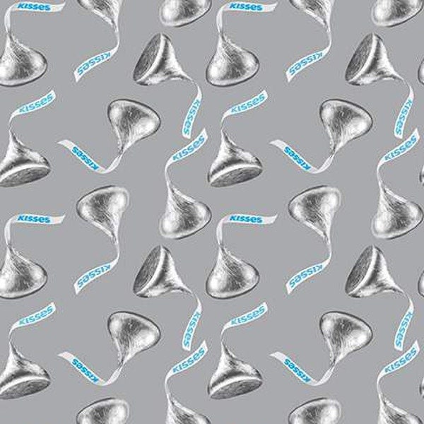 Half Yard  Celebrate with Hershey Valentine's Day Chocolate Kisses on Gray by Riley Blake  Candy Cotton Fabric