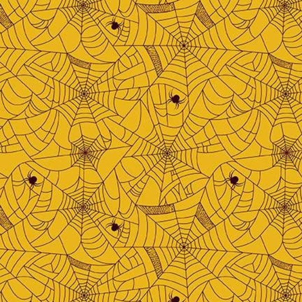 Half Yard  Celebrate with Hershey Halloween Yellow Spiderweb by Riley Blake  Chocolate Candy  Cotton Fabric