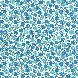 Half Yard - Storytime 30s Floral in Blue by Riley Blake - Nursery Reproduction Feedsack 1930s Calico Small Print 30s Cotton Fabric