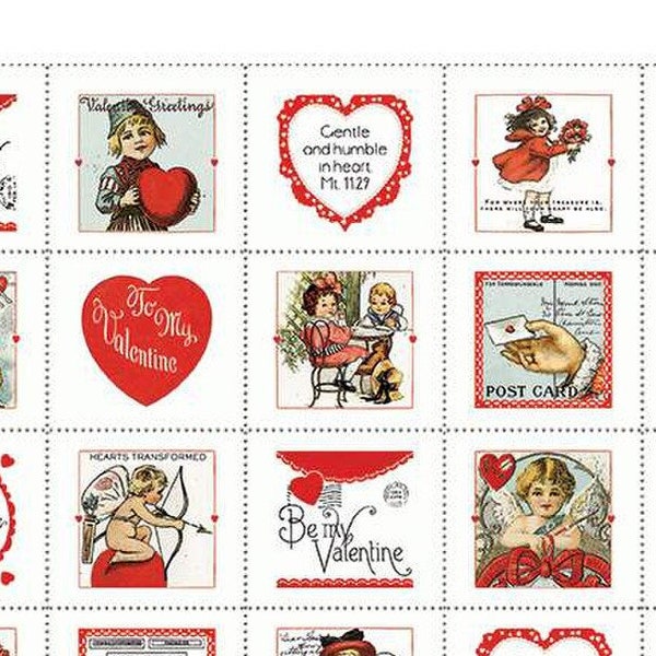 NEW! Panel - All My Heart Retro Vintage Valentine's Day Greetings Patches by Riley Blake - J. Wecker Frisch Cotton Fabric 24"x43"
