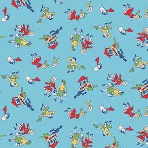 Half Yard - Storytime 30s Jack and Jill on Blue by Riley Blake - Nursery Reproduction Feedsack 1930s Calico Small Print 30s Cotton Fabric