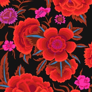 Halvmeter - Kaffe Fassett Broderad Sjal GP106 i Rött - FreeSpirit - Höst 2022 - Blommigt Bomullstyg GRATIS FRAKT90