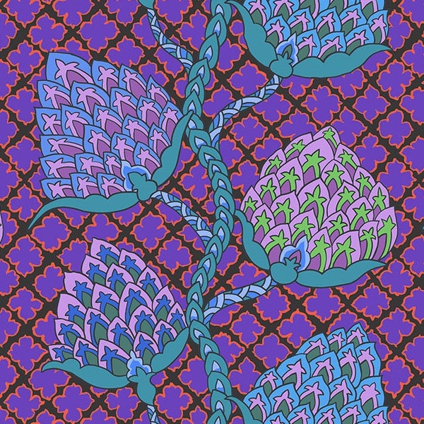 NEW! Half Yard - Kaffe Fassett Paisley Flower GP200 in Blue by FreeSpirit - Spring 2024 Collection - Floral Cotton Fabric LARGE SCALE