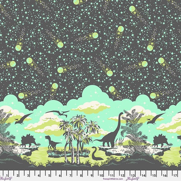 NEW! Half Yard - ROAR! Meteor Showers in Storm by Tula Pink - Dinosaurs Roar by FreeSpirit Double Border - In Stock!