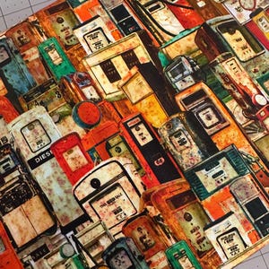 Half Yard - Historic Highway by Blank Quilting - Route 66 Classic Vintage Gas Pumps Travel USA Vacation Cotton Fabric