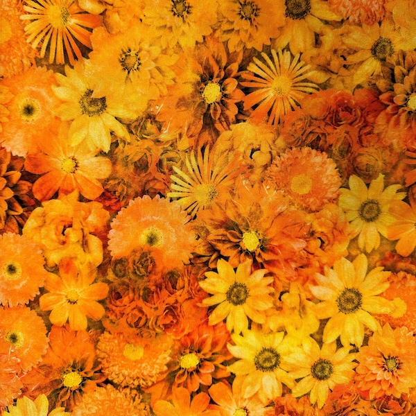 Half Yard  Blossom by Quilting Treasures  Yellow Orange Mixed Florals Vibrant Blender Spring Garden Cotton Fabric