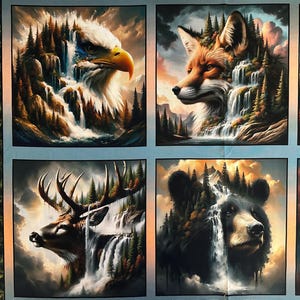 NUOVO pannello - Wilderness Song di Blank Quilting - Blocchi di animali selvatici quadrati natura aquila orso alce lupo tessuto di cotone stampato digitalmente 24"x44"