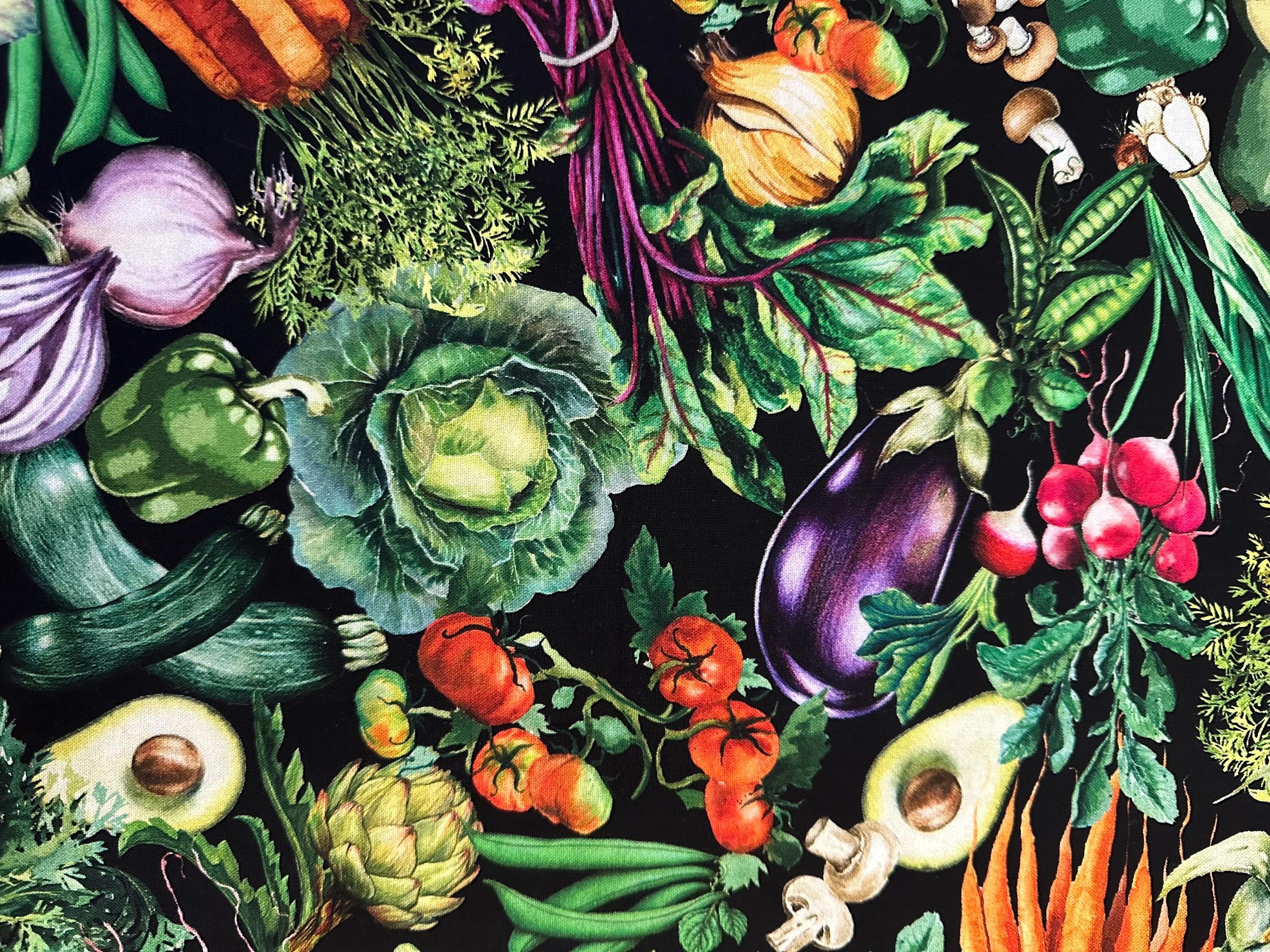 Half Yard - Fresh & Local by Michael Miller - Vegetable Medley Farmer's Market Garden Fresh Vegetables Cabbage Carrots - Cotton Fabric