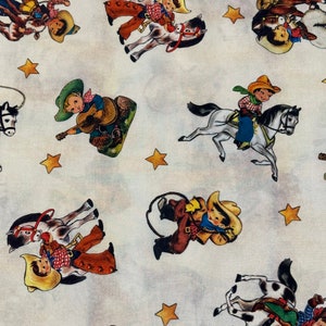 NEW! Half Yard Cowboy Up Retro Cowboy Toss on Ecru by Quilting Treasures Western Cowboy Donkeys Horses Cows Rodeo Country Cotton Fabric