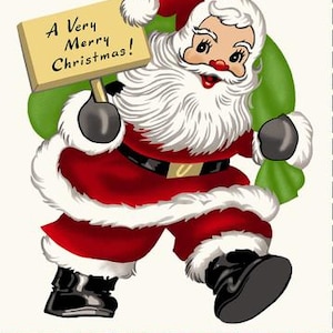 NEW! Panel - Santa&#39;s Coming to Town by Henry Glass Retro Vintage 50s Christmas Santa Claus Saint Nick Cotton Fabric 24&quot;x44&quot; FREESHIP90
