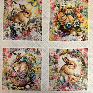 NEW! Panel - Basket Full of Blessings Easter Bunny Blocks by Henry Glass - Spring Floral Bunnies Cotton Fabric 24"x44" FREESHIP90