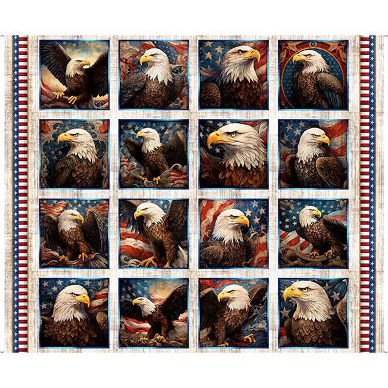 NEW! Panel - 1776 by Quilting Treasures USA Eagle Blocks Patches on ...