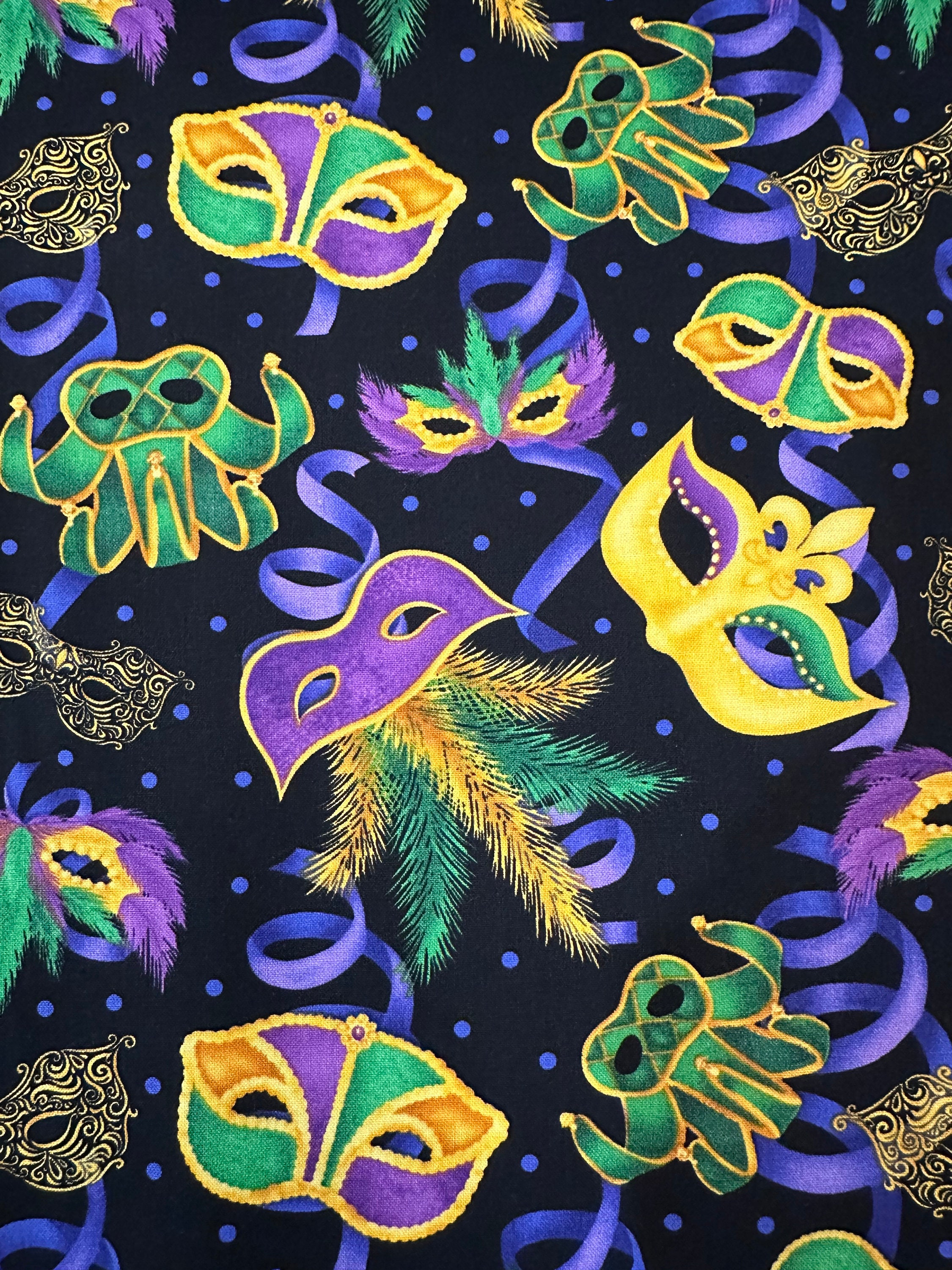 Mardi Gras Black Tossed Feathers Fabric by Alessandra Gavin - Henry Glass  Fabrics