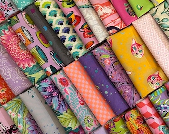 Tula Pink 10 Piece F8 Scrappy STASH BUILDER! Mystery Fat Eighths Bundle - Assorted Cotton Fabric by FreeSpirit - Grab Bag