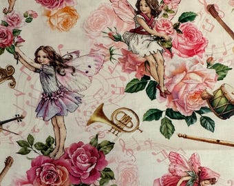 Half Yard - Spring Songs Flower Fairies by Michael Miller - Magical Whimsical Fantasy Fairy Bouquet Cicely Mary Barker Cotton Fabric