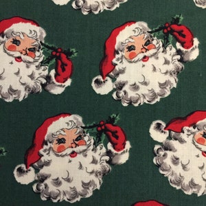 Half Yard - Old Fashioned Christmas by Riley Blake - Retro Vintage Santa Claus Faces on Green Cotton Fabric