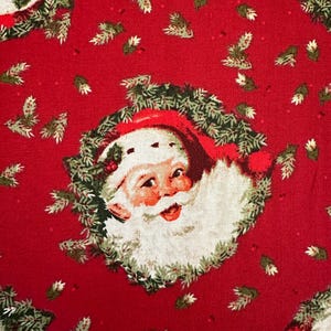 Half Yard - Retro Vintage Christmas Santa Claus Faces Heads with Wreaths on Red by Fabric Traditions Polar Winter Holiday Cotton Fabric