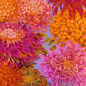 Half Yard  Kaffe Fassett Philip Jacobs Japanese Chrysanthemum PJ41 in Pink  Cotton Fabric by FreeSpirit  Kaffe Fassett Collective Classic