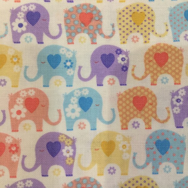 SALE! Yard - Colorful Elephants on White by Fabric Traditions - Nursery Baby Girl Kids Animal Quilt Blanket - Cotton Fabric BTY