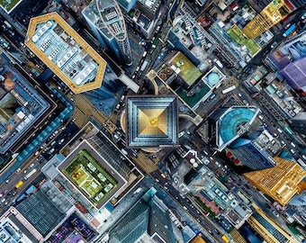 Panel - City Slicker by StudioE - Cityscape Vacation Travel Urban City Skyscrapers Aerial View Downtown Fabric FREESHIP90