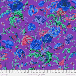 Half Yard  Kaffe Fassett Philip Jacobs Meadow PJ116 in Purple  FreeSpirit  Fall 2022  Colorful Floral Cotton Fabric FREESHIP90