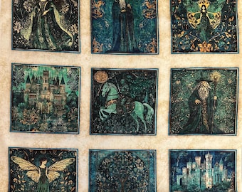 NEW! Panel - Folklore by Quilting Treasures - Dragons Wizards Medieval Knights Fantasy Cotton Fabric 36"x44"