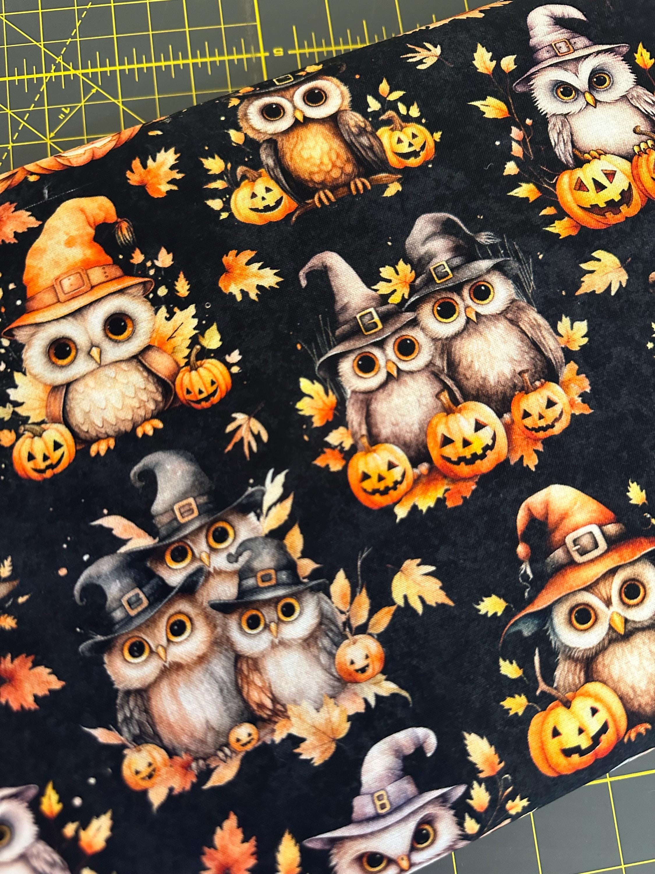 NEW! Half Yard - Halloween Owls on Charcoal by Quilting Treasures - Halloween QT Cuties Cotton Fabri
