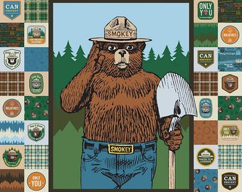 NEW! Panel - Only You Smokey Bear by Riley Blake - Outdoor Nature Camping Forest Cotton Fabric 36"x43"