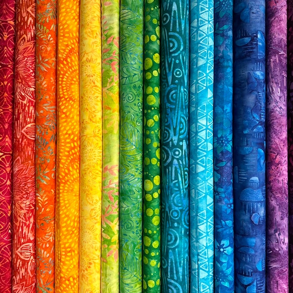 15 Piece Rainbow Batik Bundle Assorted Expressions Batiks by Riley Blake - Cotton Fabric