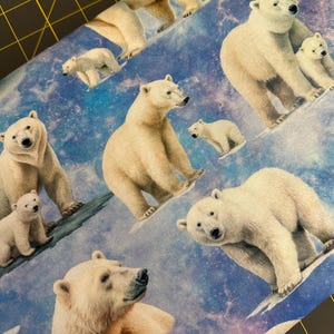 Half Yard - Aurora Polar Bear Vignettes on Blue by Quilting Treasures - Outdoors Nature Animal Wildlife Cotton Fabric FREESHIP90