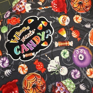 NEW! Half Yard - Spooky Aura Glow by Blank Quilting - Halloween Glow in the Dark Retro Candies on Black Cotton Fabric FREESHIP90