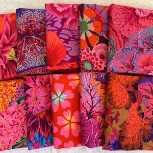 Razzle Dazzle Floral Bouquet 10 Fat Quarters Bundle Kaffe Fassett Reds Pinks Magenta Flowers Only Fabric by FreeSpirit Red Squares Quilt