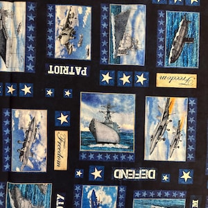 NEW! Half Yard - Patriot Navy Patch on Navy Blue by Quilting Treasures - USA America US Military Veteran Patriotic Quilts of Valor Fabric