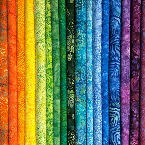 20 Piece Rainbow Rhapsody Batik Bundle Assorted Expressions Batiks by Riley Blake Geometrics Florals Bright Colors Blenders Cotton Fabric