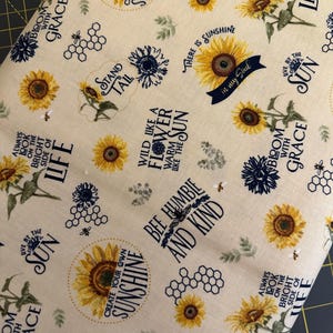Half Yard - Honey Bees and Flowers Please by Riley Blake - Spring Summer Garden Sunflowers Bees Life Quotes on Yellow Cotton Fabric
