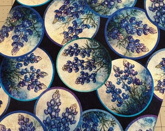 Half Yard - Bluebonnet Vignettes on Navy Quilting Treasures - Country Western Wildflowers Texas Flower Grab Bag Season 3 Cotton Fabric