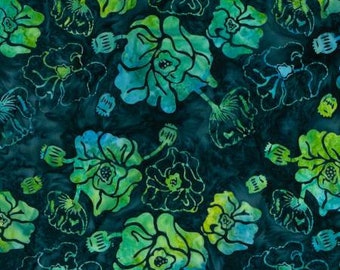 Batik Tjaps Expressions Riley Blake d'un demi-mètre en tissu de coton batik multicolore floral teint à la main bleu-vert