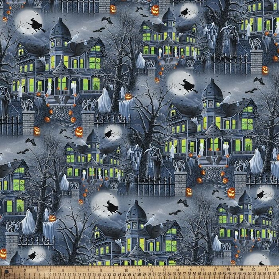 NEW Half Yard Ghostly Halloween Gathering Haunted Houses - Etsy