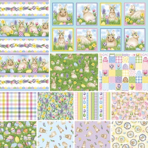 Easter Hoppy Hunting-collectie van Henry Glass - paashazen, konijnen, eieren, bloemen, katoenweefsel, BTHY FREESHIP90,-