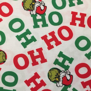How the Grinch Stola Christmas von Robert Kaufman HoHoHo auf weißem Dr. Seuss Character Kinder Urlaubsbuch Baumwollstoff