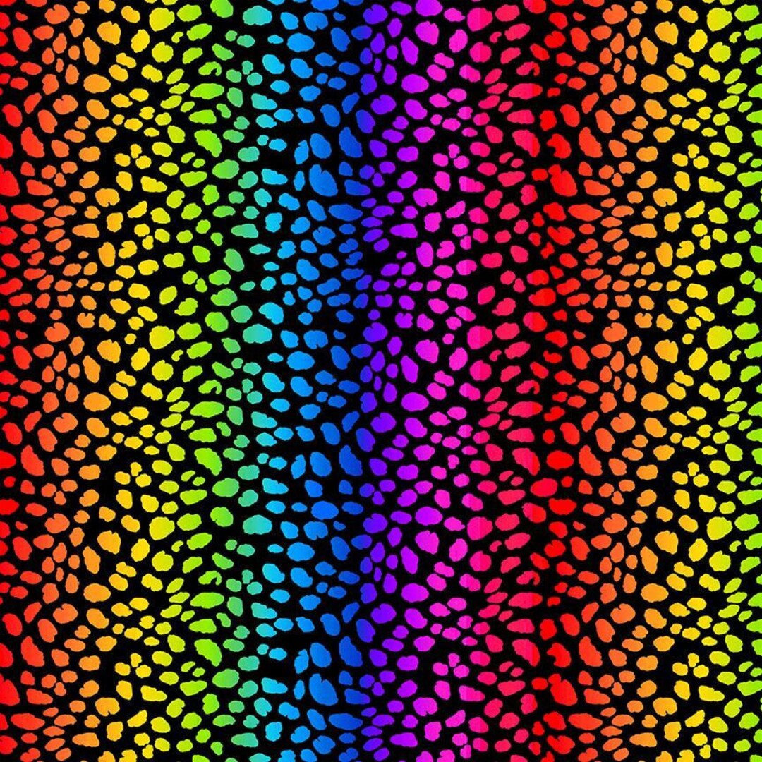 Half Yard - Wildcats Rainbow Animal Skin on Black by Timeless Treasures ...