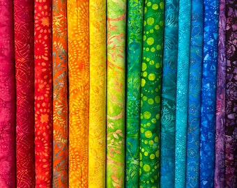 15 Piece Rainbow Batik Bundle Assorted Expressions Batiks by Riley Blake - Cotton Fabric