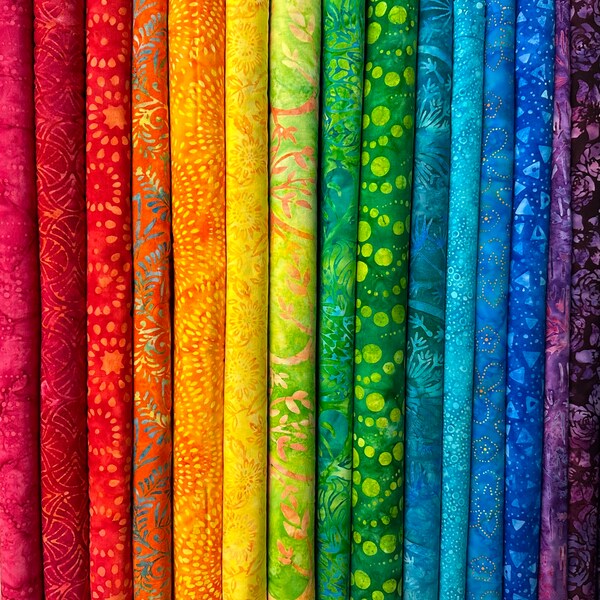 15 Piece Rainbow Batik Bundle Assorted Expressions Batiks by Riley Blake - Cotton Fabric