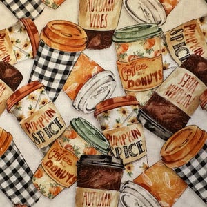 NEW! Half Yard - Coffee Break by 3 Wishes - Cup of Joe to Go Coffee Lovers Kitchen Decor Java Hot Brew Pumpkin Spice Cotton Fabric