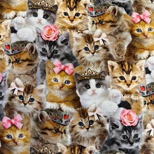 Half Yard - Teacup Kitty by Timeless Treasures - Packed Princess Cats Kittens Pets Cotton Fabric FREESHIP90